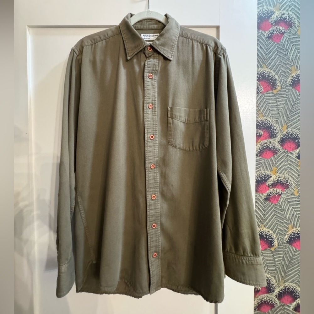 American Apparel Olive Green Cotton Twill Button-Up Shirt